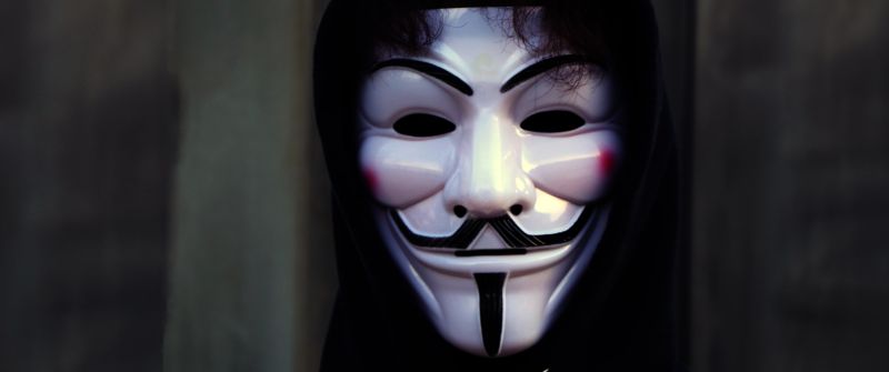 Man in Mask, Anonymous, White masks, Black Hoodie, Guy Fawkes mask, 5K