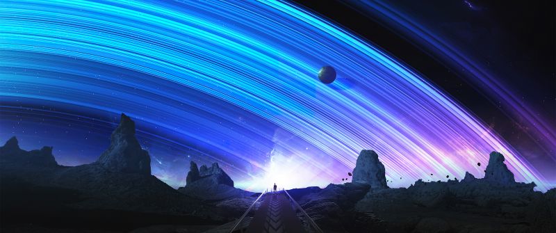 Trails, Planets, Surreal, Blue