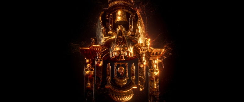 Path of Exile 2, Artwork, Dark aesthetic, Dark background, 5K, Golden, Skull, Gothic