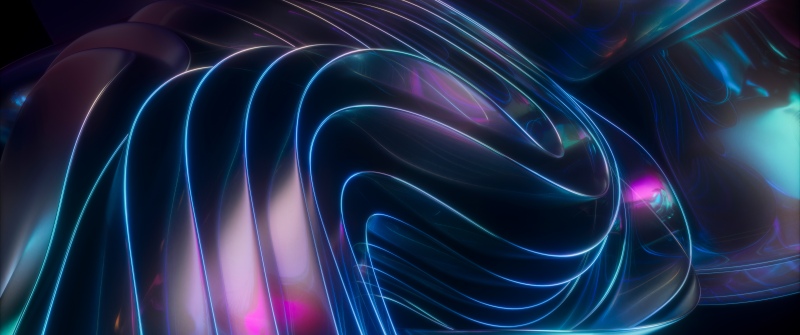Metallic, Blue abstract, Abstract art, Neon lines, Glowing lines, 3D Render, Digital Art, Fluid, Vibrant, Dark background, 5K, 8K