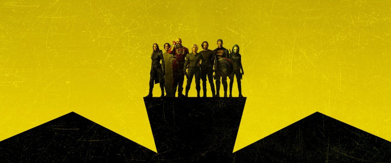 Thunderbolts, Team, 8K, Movie poster, 5K, Marvel Comics, 2025 Movies, Black Widow, Bucky Barnes, Taskmaster, Red Guardian, Marvel Superheroes, Florence Pugh, Yelena Belova, Yellow background