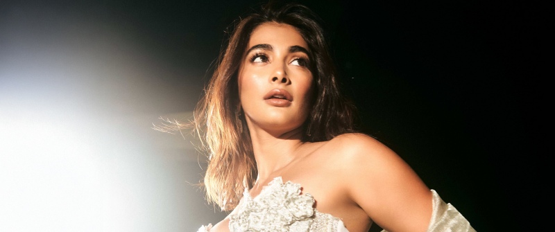 Pooja Hegde, Glow in dark, 5K, Indian actress, Dark background