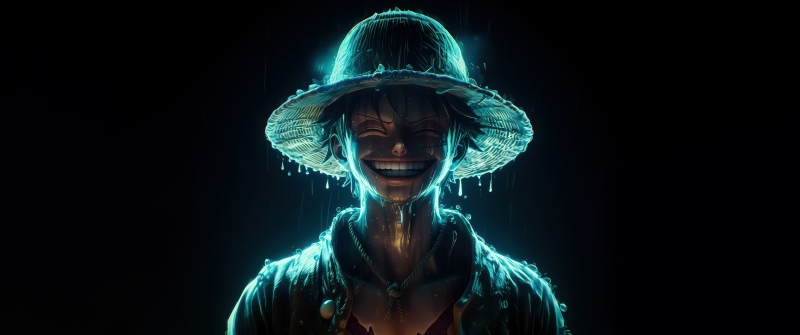 Monkey D. Luffy, Smiling, Dark aesthetic, Dark background, 5K, One Piece