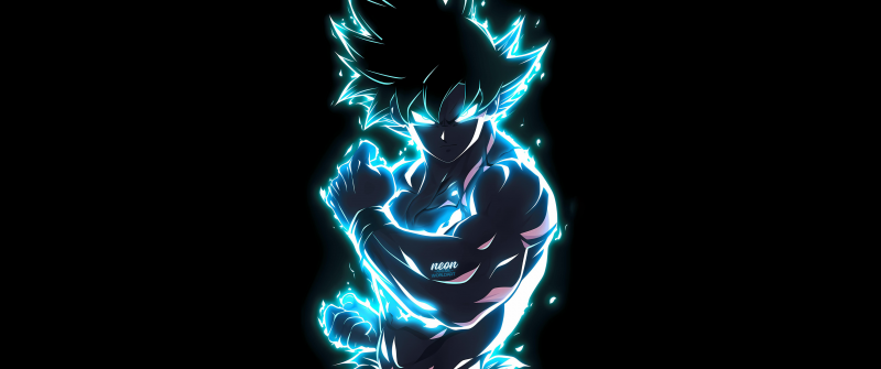 Goku Ultra Instinct, Electric, Dragon Ball, Neon glow, Black background, AMOLED, 5K