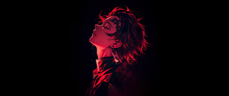 Tanjiro Kamado, Red aesthetic, Dark background, Demon Slayer: Kimetsu no Yaiba, 5K, Dark red