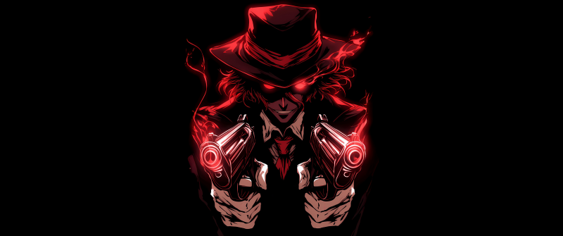 Alucard, Gothic, Hellsing, Vampire, Black background, AMOLED, 5K