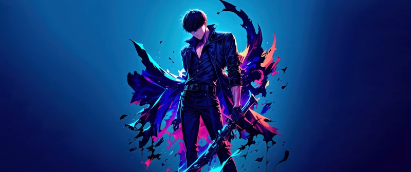 Sung Jinwoo, Anime poster, Blue aesthetic, 5K, Solo Leveling