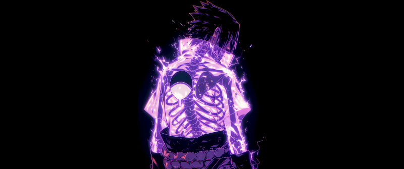 Sasuke Uchiha, Neon glow, Black background, AMOLED, Naruto, Neon purple, 5K