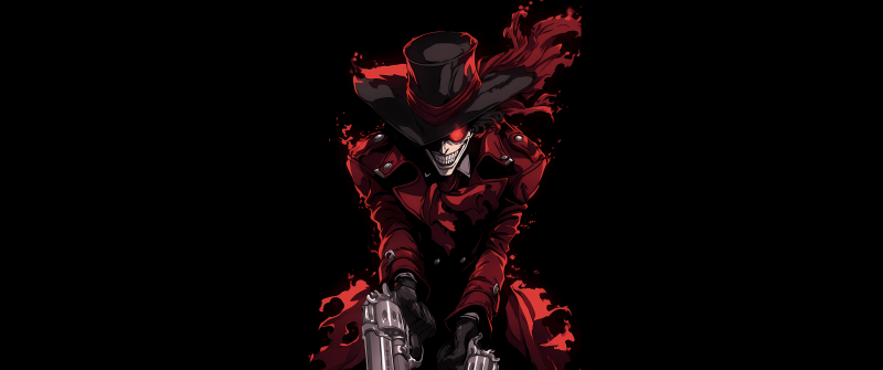 Alucard, Guns, Hellsing, Vampire, Black background, AMOLED, 5K