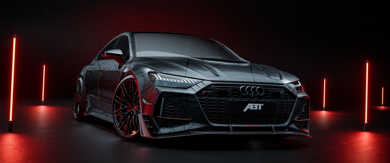 ABT RS7-R, Ultrawide, 5K, Audi RS 7, Dark aesthetic, Dark background, Neon Lights