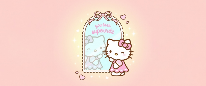 Hello Kitty, Supercute, Pastel background, 5K, Mirror