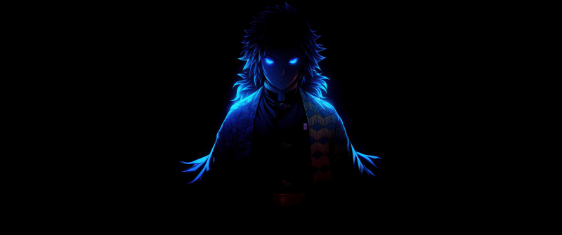 Giyu Tomioka, AMOLED, Black background, Demon Slayer: Kimetsu no Yaiba