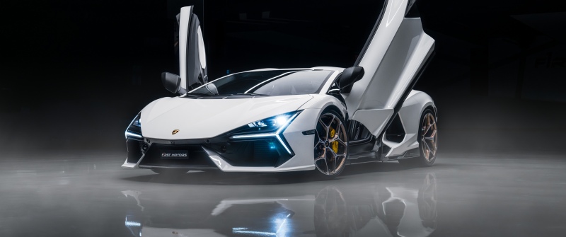 Lamborghini Revuelto, Dark background, White cars, 5K, 8K