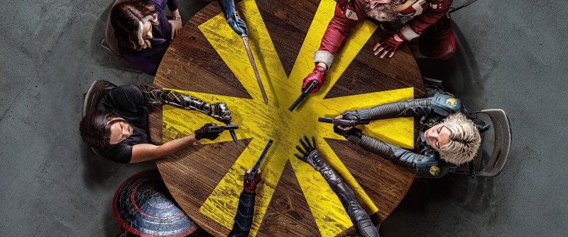 Thunderbolts, Round table, Movie poster, 5K, Marvel Cinematic Universe, 2025 Movies, Black Widow, Bucky Barnes, Taskmaster, Red Guardian, Marvel Superheroes, Yelena Belova, U.S. Agent, Ava Starr (Ghost)