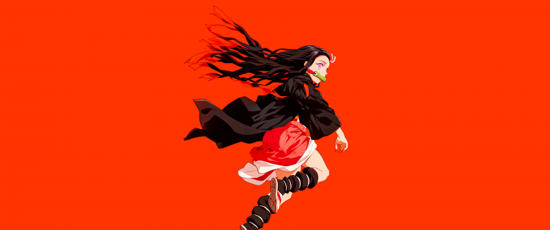 Nezuko Kamado, Orange aesthetic, Demon Slayer: Kimetsu no Yaiba, Orange background