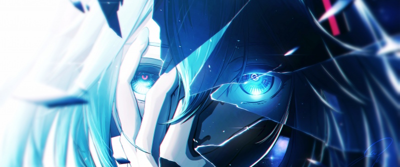 Hatsune Miku, Ultrawide, Futuristic, Vocaloid, Cyberpunk, Anime girl, Blue eyes, 5K