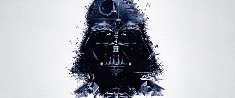 Darth Vader, Death Star, Star Wars, Starship, X-wing Starfighter, Digital Art, White background, 5K