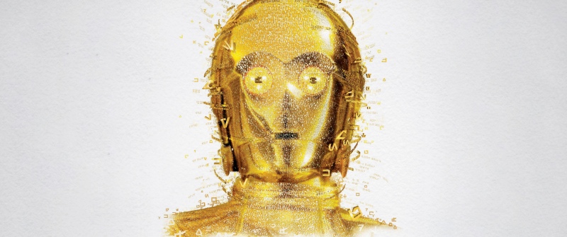 C-3PO, Star Wars, Robot, Golden, Illustration, 5K, White background, Digital Art