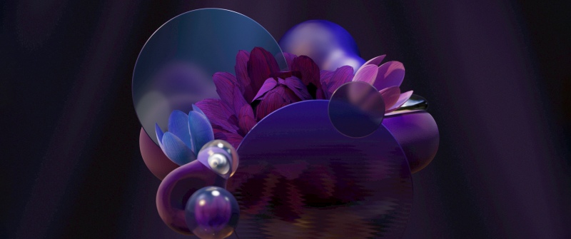 Purple aesthetic, Floral designs, Translucent, 3D Render, Geometric, Modern design
