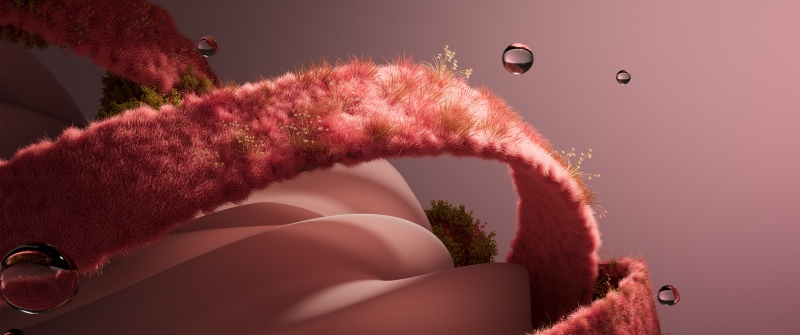 Furry, Pink abstract, Twisted, Glass, 3D Render