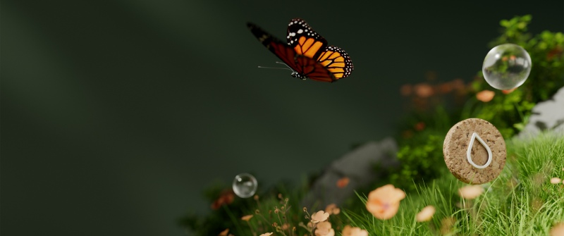 Monarch butterfly, Landscape, Ethereal, Water droplets, Grass, Macro