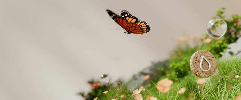 Monarch butterfly, Macro, Landscape, Ethereal, Water droplets, Grass