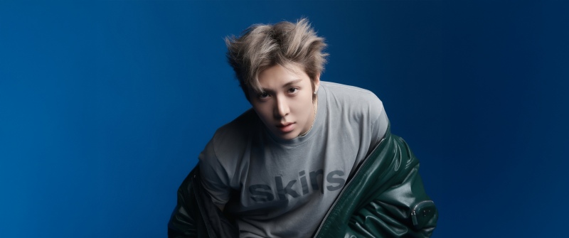 Woochan, ALLDAY PROJECT, South Korean rapper, 5K, Blue background