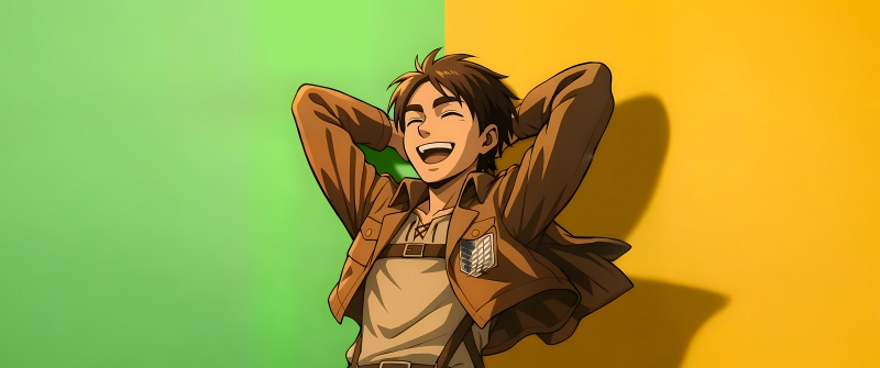 Eren Yeager, Laughing, Attack on Titan, Happy, 5K, 8K, Minimal art
