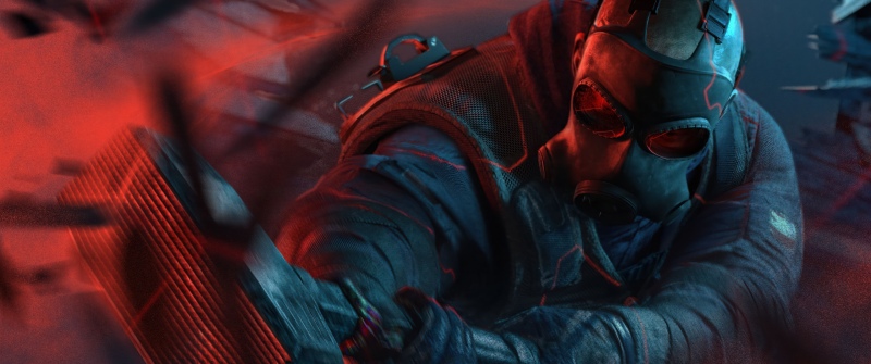 Rainbow Six Siege X, Ultrawide, 2025 Games, Gas mask, Tactical gear, Red glow, Dystopian, 5K
