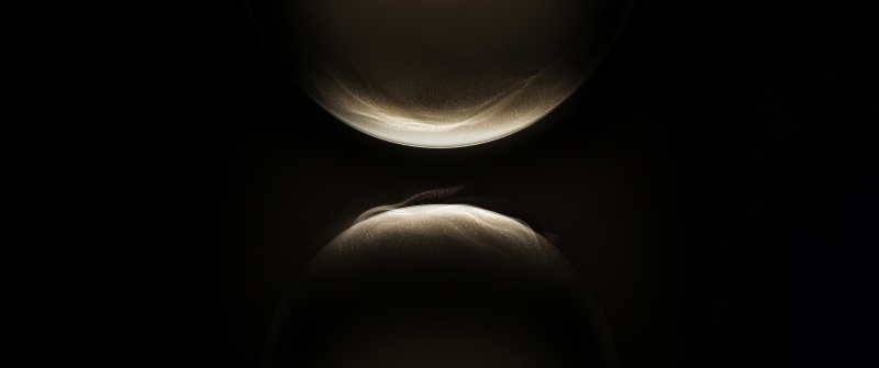 Golden, Glowing particles, Spheres, Shimmering, Flow, 5K, Dark background