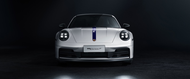 Porsche 911 Carrera T, Dark background, White cars, Sports cars, Racing stripes