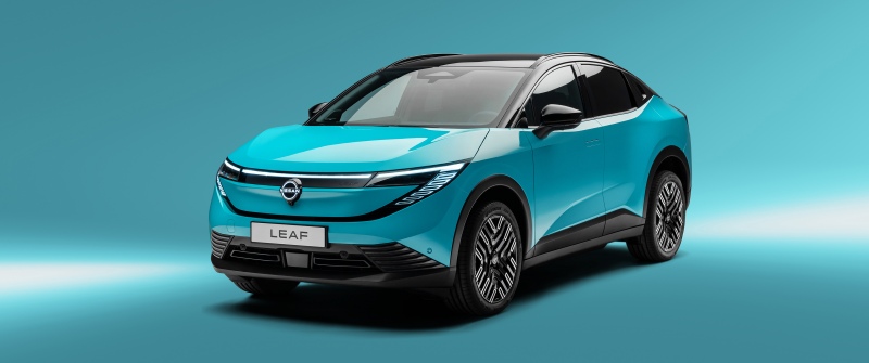 Nissan Leaf, 2025, Electric cars, Crossover SUV, Turquoise background