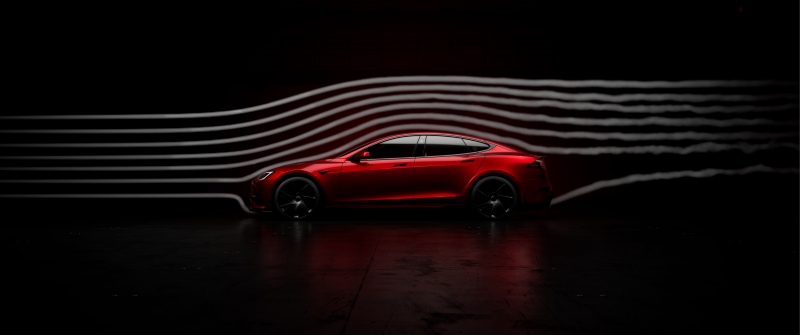 Tesla Model S Plaid, 2025, Dark background, Red cars, Tesla Model S