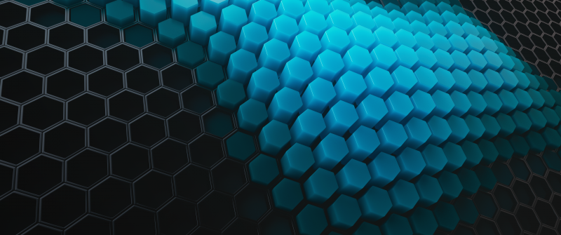 Hexagons, Cyan blocks, Patterns, Cyan background, Black blocks, Geometric, 3D background, Honeycomb
