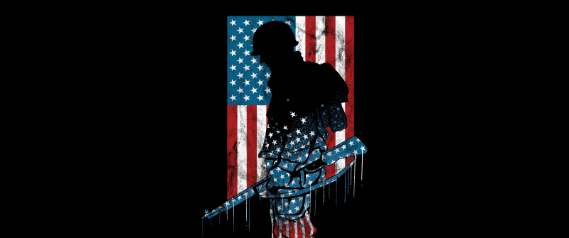 American flag, Soldier, Patriotic, Silhouette, USA Flag, Dark background, Memorial day