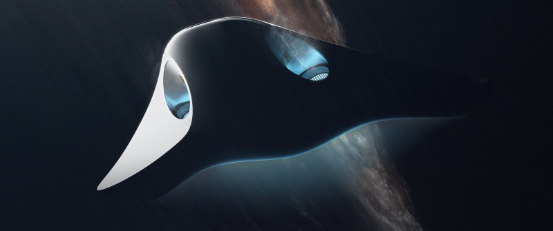 Futuristic, Spaceship, Concept Art, Dark background, Deep space, Space exploration, 5K