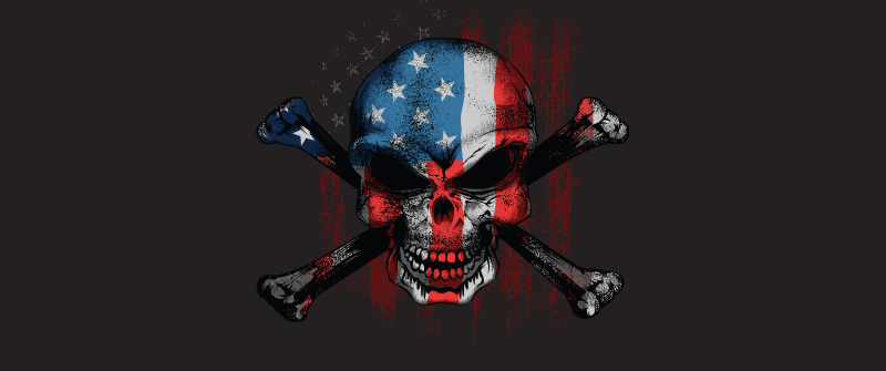 Skull, American flag, Bones, USA Flag, 5K, Dark background