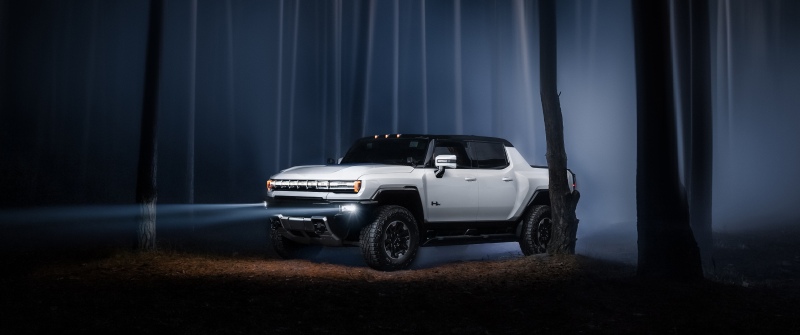GMC Hummer EV, Night time, Pickup truck, Electric SUV, Forest, Night, Fog, Headlights, 5K