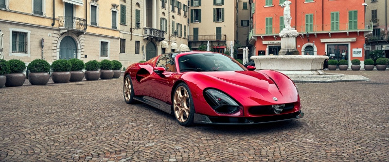 Alfa Romeo 33 Stradale, Italy, Red cars, Supercar, Rome, Italian, 5K