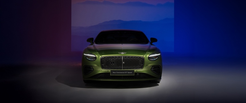 Bentley Continental GT Speed, Front View, Green car, 5K, Luxury cars