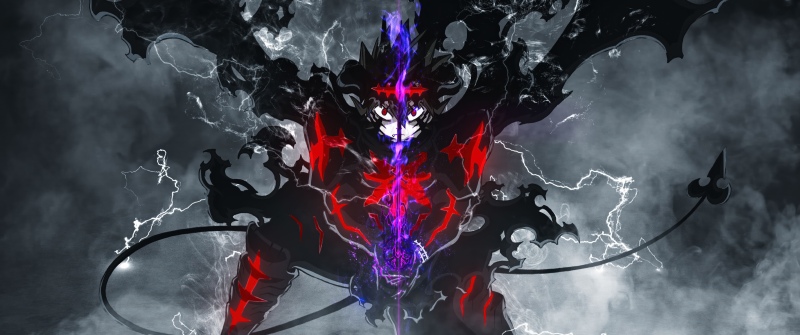 Black Asta, Black Clover, Season 2, Devil, Demonic, Lightning, Dark background, 5K