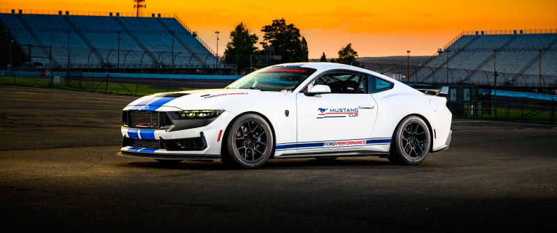 Ford Mustang Dark Horse, Race car, Race track, Sunset, 5K, 8K