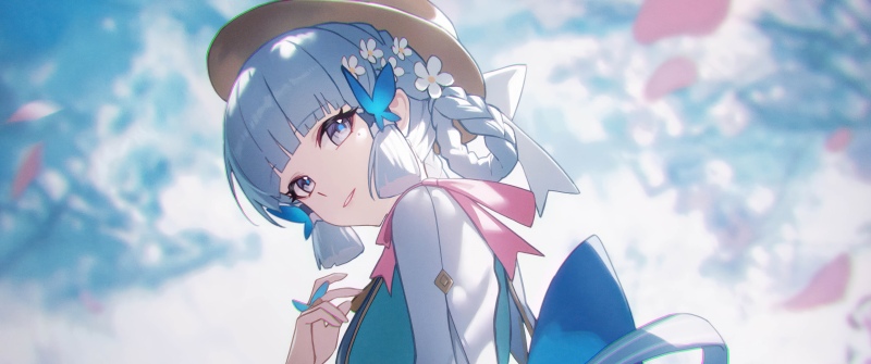 Kamisato Ayaka, 5K, Genshin Impact, Blue hair, Smiling girl, Hat