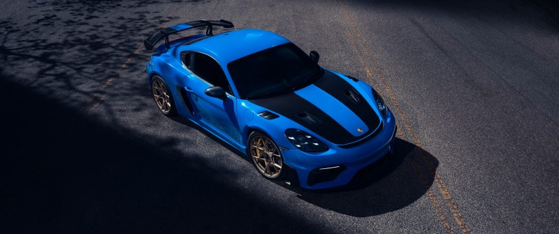 Porsche 718 Cayman GT4 RS, 8K, Blue car, Sports cars, Racing stripes, 5K