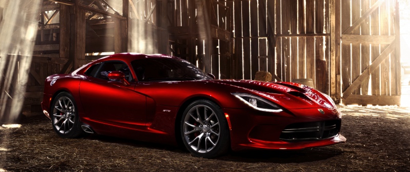 Dodge Viper SRT GTS, 5K, Sports car, Red cars, Barn, Sunlight