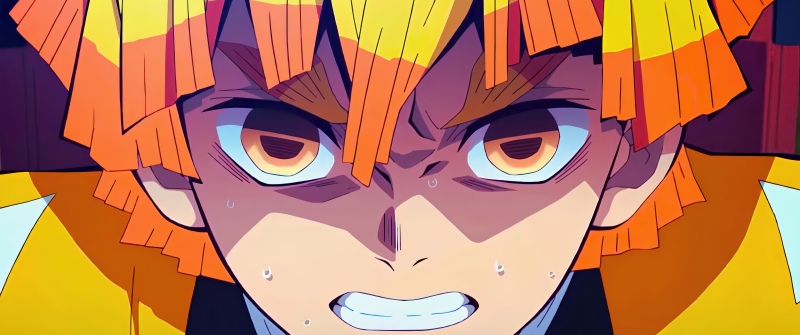 Zenitsu Agatsuma, Ultrawide, 5K, Demon Slayer: Kimetsu no Yaiba, Intense, Closeup
