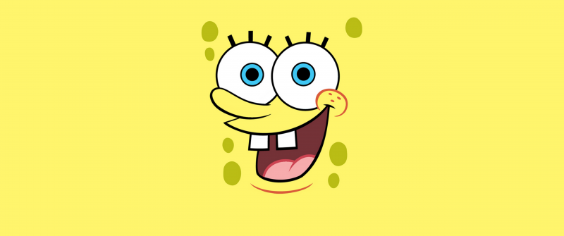 SpongeBob smiley face, Minimalist, Yellow background, Happy, 5K, Cartoon