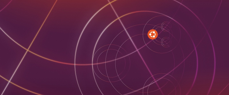 Ubuntu 23.10 (Mantic Minotaur), Stock, Glowing lines, Circles, Purple background