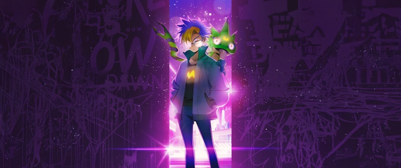 Digimon Beatbreak, Tomoro Tenma, Animated series, 2025 series, 5K, Neon pink