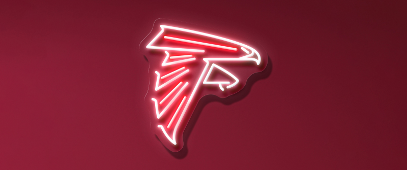 Atlanta Falcons, Neon logo, Red background, NFL team, American football team